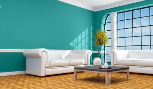Classic blue living room of a beach house - rendering